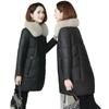 Cotton Jacket Women's Loose Autumn and Winter New Large Fur Collar Leather Jacket Large Size Thickened Cotton Jacket Medium and Long