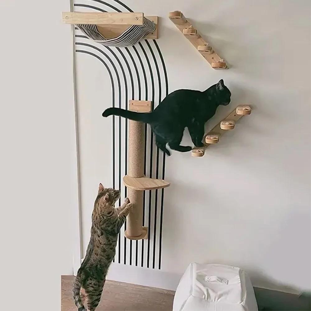 Wooden Cat Climbing Frame Wall Style Jumping Platform Wall Mounted Cat Furniture Hanging On The Wall Cat Steps Climbing Toys