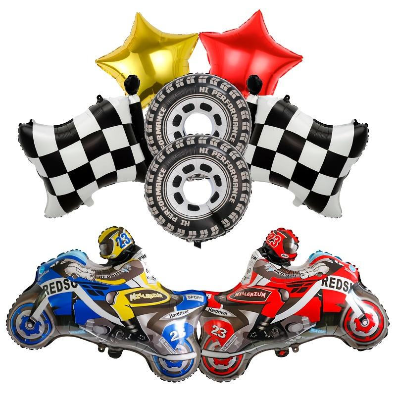 7pcs Racing Car Balloon Motorcycle Tire Wheel Balloons Black White Checkered Race Car Theme Kids Birthday Party Decorations Gift