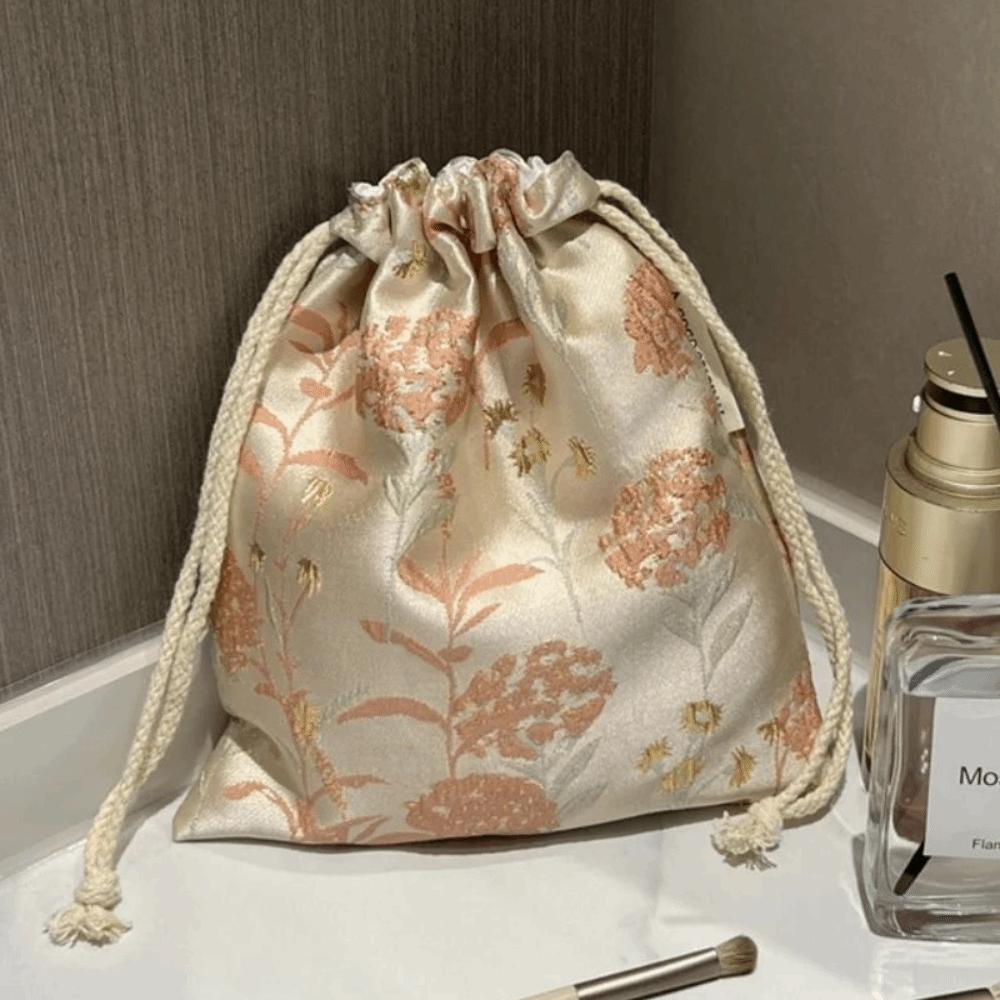 Portable Polyester Drawstring Bags Flower Large Capacity Makeup Bag Drawstring Packaging Jewelry Storage Box Travel