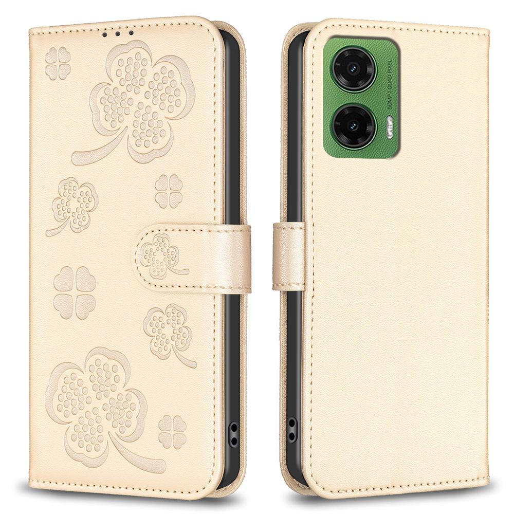 For Motorola Moto G35 5G Case Clover Pattern Wallet Stand View Leather Phone Cover