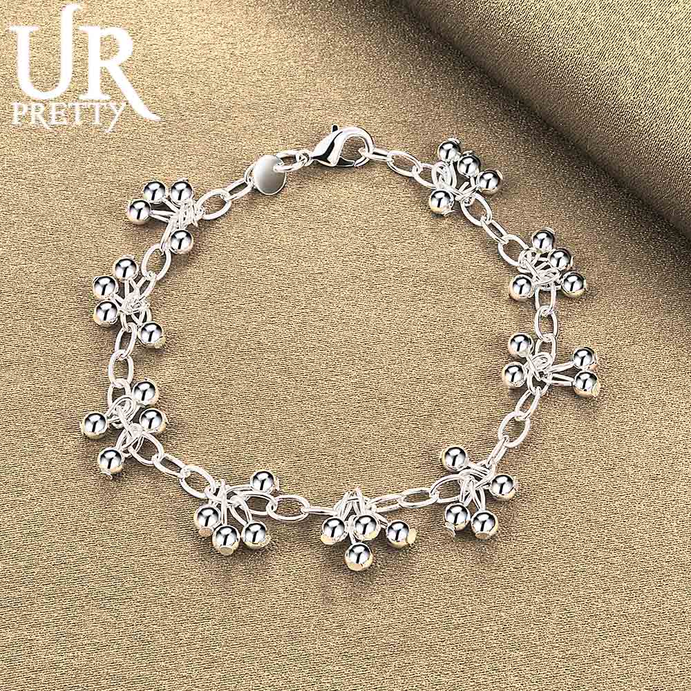 925 Sterling Silver Smooth Bright Bead Ball Chain Bracelet Jewelry
