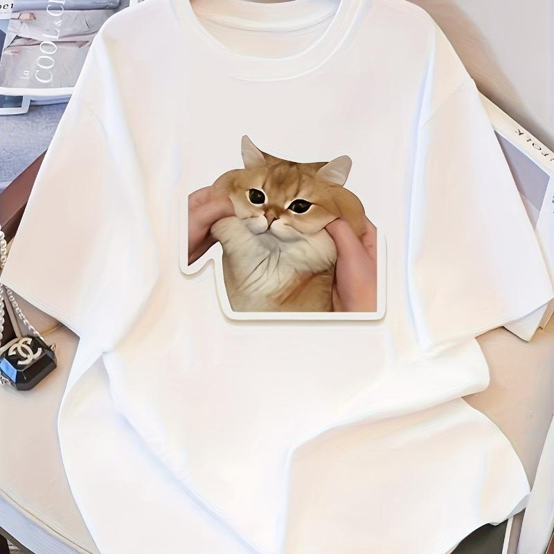 

Cute Cat Face T-Shirt,Lightweight T-Shirt Breathable Cool, Comfortable Wear XXL білий
