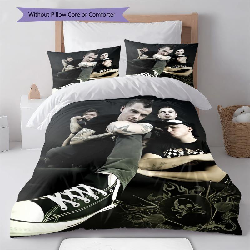 Punk Rock Band Portrait 3Pcs Bedding Set, Duvet Cover with 2 Pillowcases, Music Fan Bed Linens, No Comforter No Pillow Core