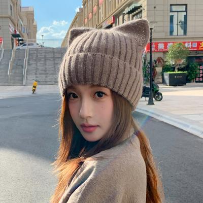 New Wool Hat Cat Ears Ear Protection Autumn and Winter Warm Cold Hat Men's and Women's Cute Knitted Hat
