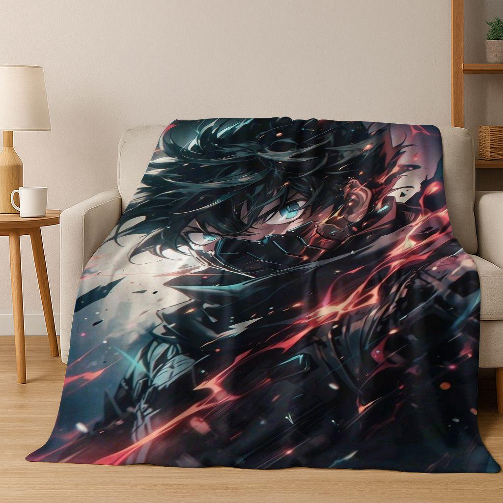 Anime My Hero Academia Deku Katsuki Cartoon Flannel Blanket,Cozy Soft Throw Blanket for Home Bedroom Bed Sofa Picnic Cover Kids