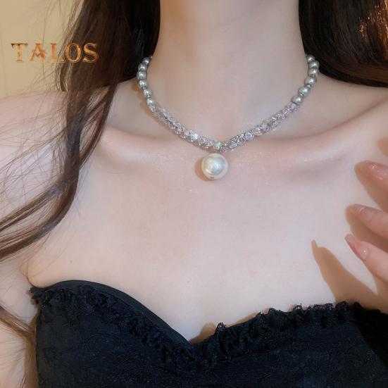 Faux Pearl Necklace for Women Faux Pearl Rhinestone Beaded Chocker Bridesmaid Jewelry for Tea Party Wedding Decoration