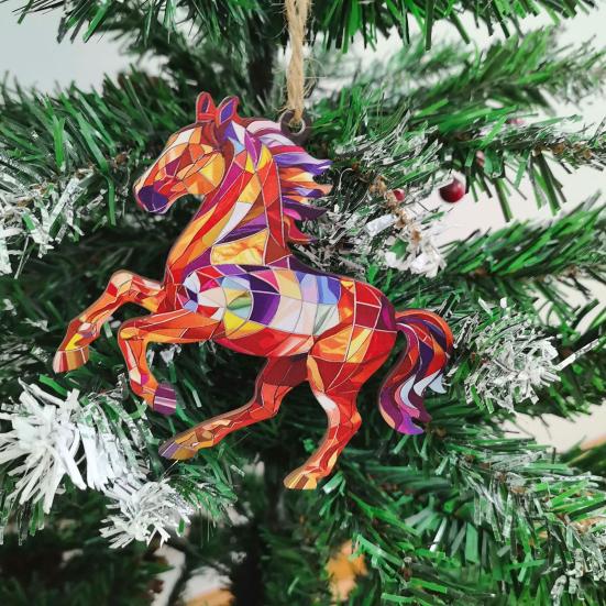 Yousheng Christmas Horse Ornaments 2D Acrylic Colorful Horse Ornament for Christmas Tree Equestrian Gifts for Women Horse Lovers