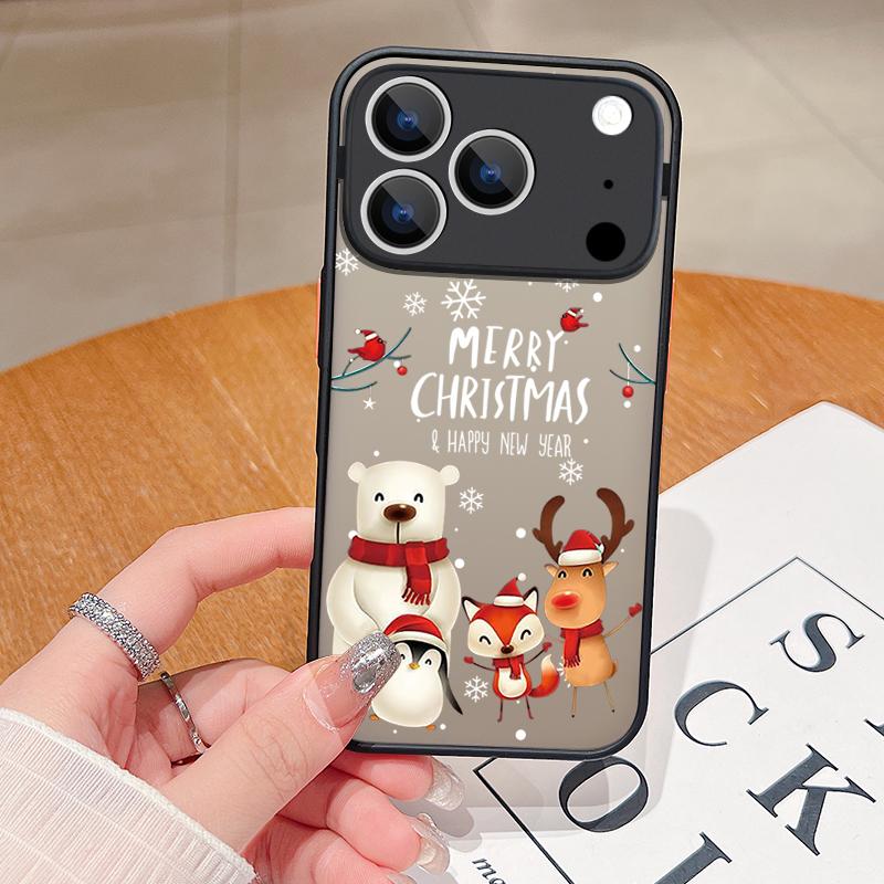 

Чехол для телефона с рождественским узором для iPhone 17 Air 16 15 14 Pro Max 13 17 Pro 16e Матовый Противоударный Мягкий край Жесткая крышка iPhone 17 Pro белый