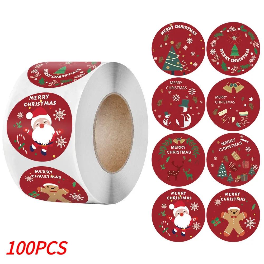 Merry Christmas Stickers Self-adhesive Christmas Tree Santa Claus Seal Labels Holiday Stickers For Gift Sealing Christmas Decor