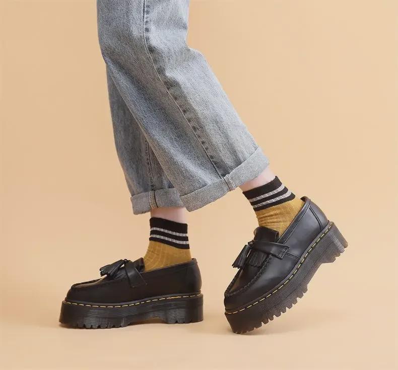 Damen-Loafer im britischen Stil mit Quaste, echtes Leder, vielseitige, lässige Low-Top-Schuhe für modebewusste Studentinnen