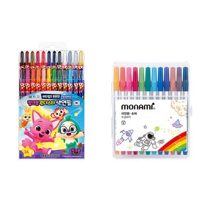 Geochemistry Pinkfong Wonderstar Colored Pencils 24 Colors + Monami Super Marker Pen 12 Colors Set, 1 Set, Korean Popular Toys