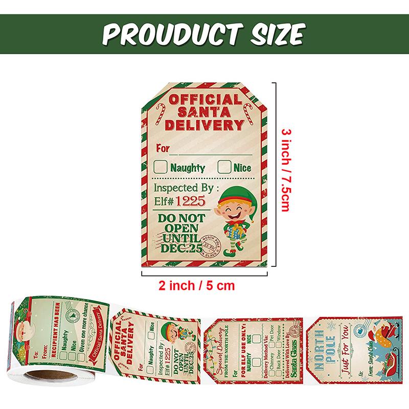 200pcs/roll Merry Christmas Gift Tags Santa Claus Label Stickers Christmas Present Wrapping Decoration DIY Festival Party Cards