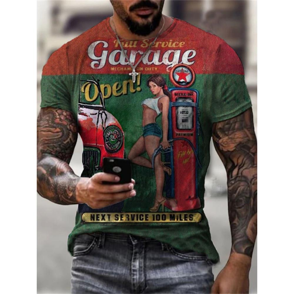 Vintage Motorcycle T Shirt For Men 3D Racing Girl Short Sleeve Tops Street Men's Biker T-shirt Oversized Tee Shirt Clothing