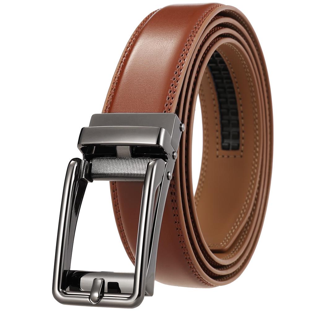 Casual Alloy Automatic Buckle Cowhide Belt, Reverse Pull Design