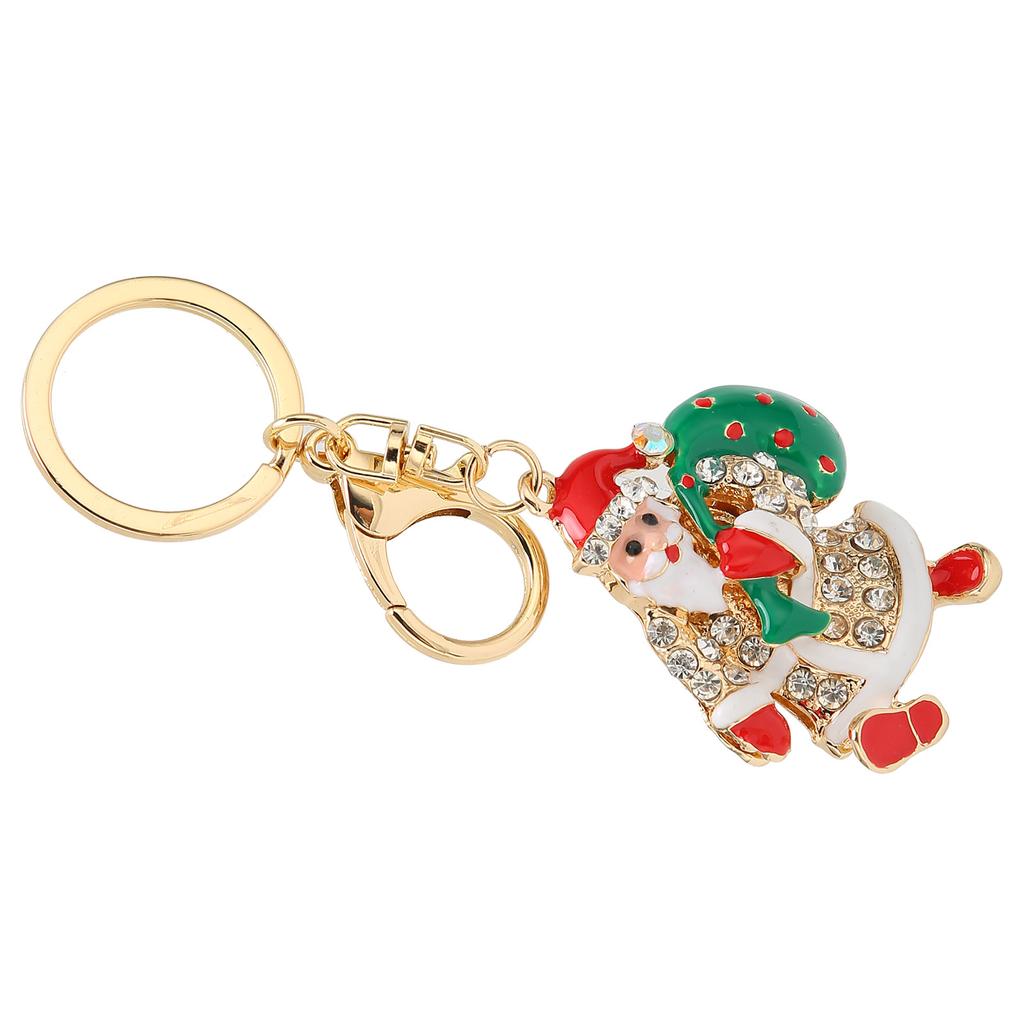 Santa Claus Key Ring Chain Alloy Rhinestone Christmas Car Key Ring Pendant Gifts