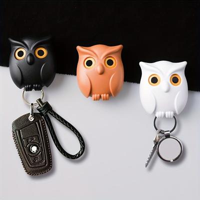 1pc Entrance Foyer Cute Owl Key Storage Hook with Seamless adhesive,Opening and Closing Eyes Automatic.