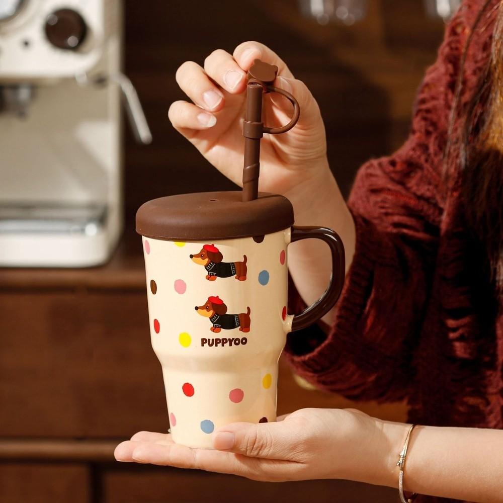 Dog Pattern High Aesthetics Cup Large Capacity Milk Cup Stylish Coffee Cup Travel