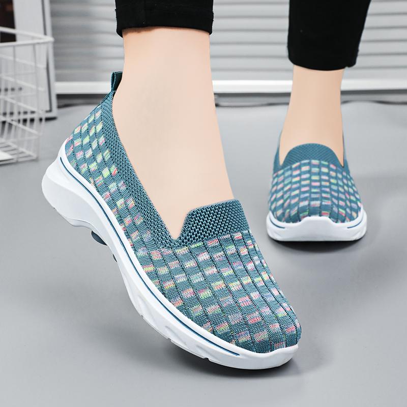 

2024 летняя женская обувь, дышащая трикотажная сетка, туфли без шнуровки, туфли на плоской подошве с мягкой подошвой, повседневная женская обувь