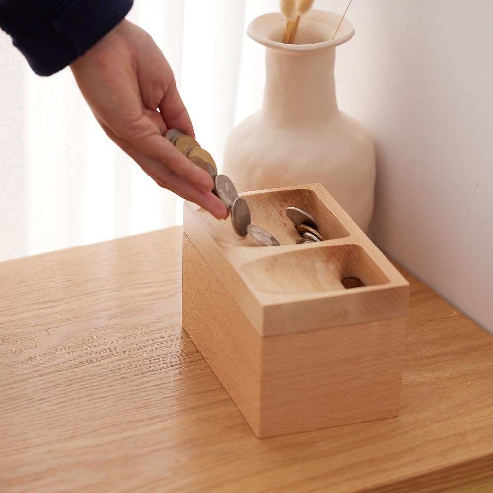 TOSMU Pușculiță ca o ofrandă făcută din pușculiță naturală mică Nou prim sanctuar 7020 cutie, lemn, lemn, elegantă, bancă, monede, mărunțiș, cadou de Anul Nou, vizită,