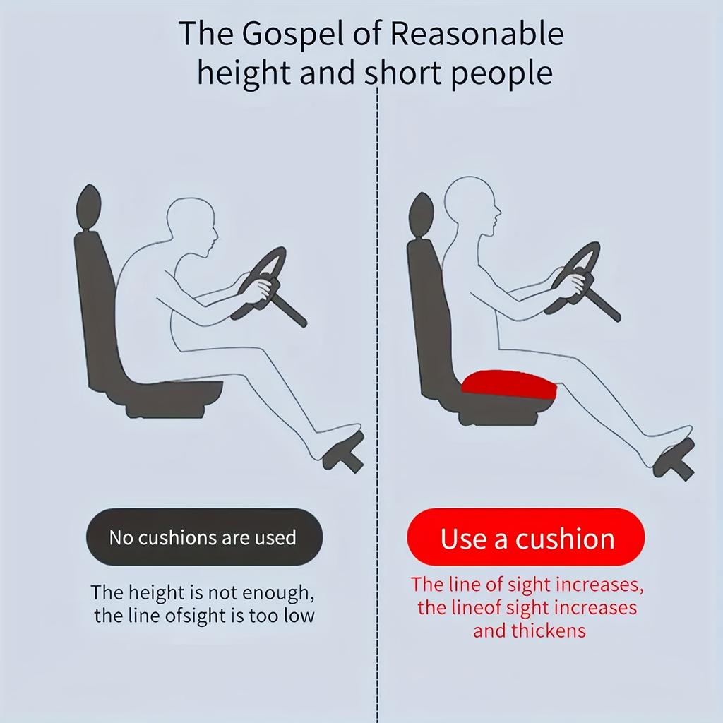 Height Boost Car Seat Cushion Thickened Pad With Non-slip Bottom Comfort Support For Short Drivers And Elderly Users Auto Seat Pad