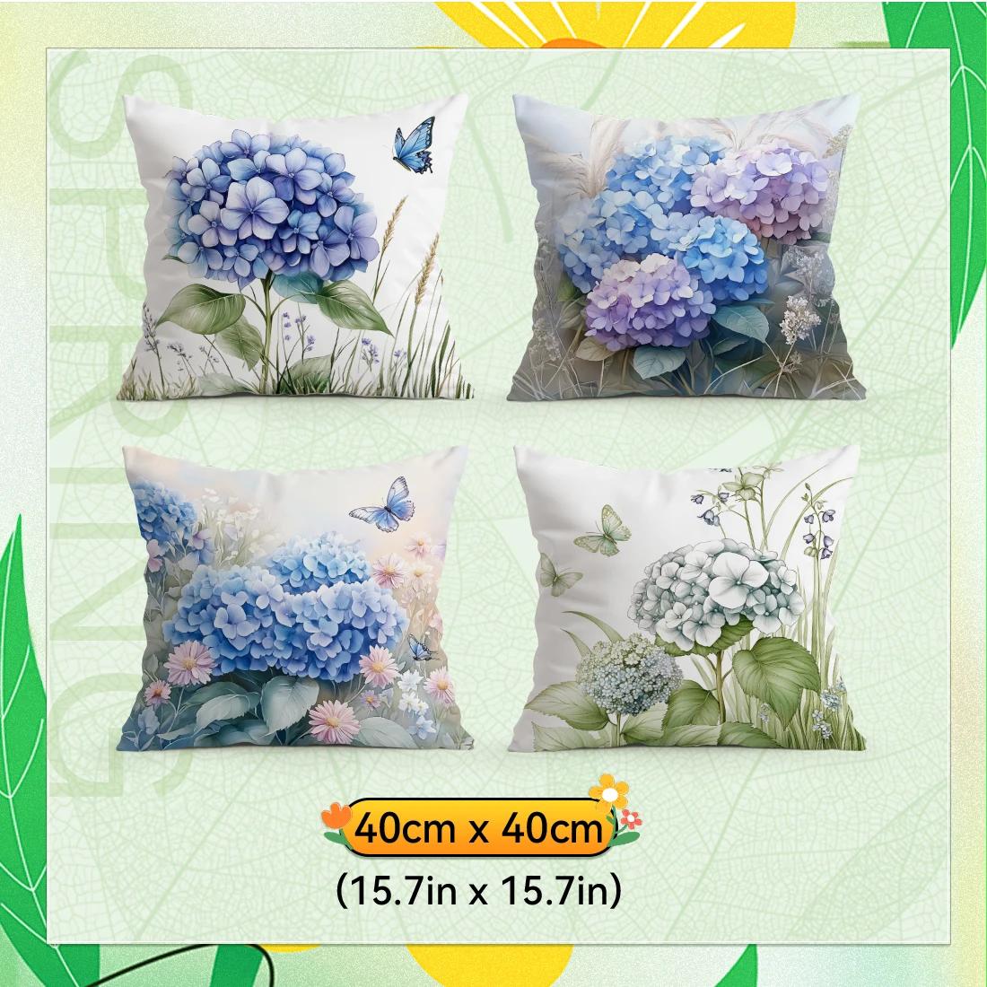 hydrangeas Cushions Pillowcase Polyester Cushion Cover Throw Pillow Pillowcover Home Car Sofa Decor 4PCS