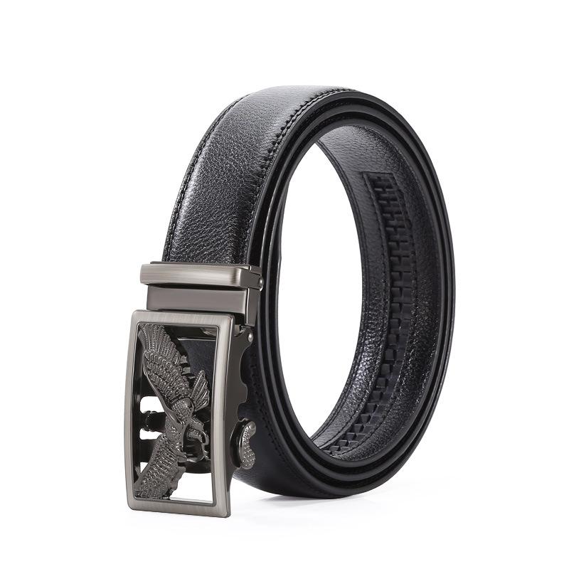 Meier Men s leather belt - premium alloy buckle, automatic clasp, business style, versatile design, eagle embossed, cowhide leather, wholesale 120cm