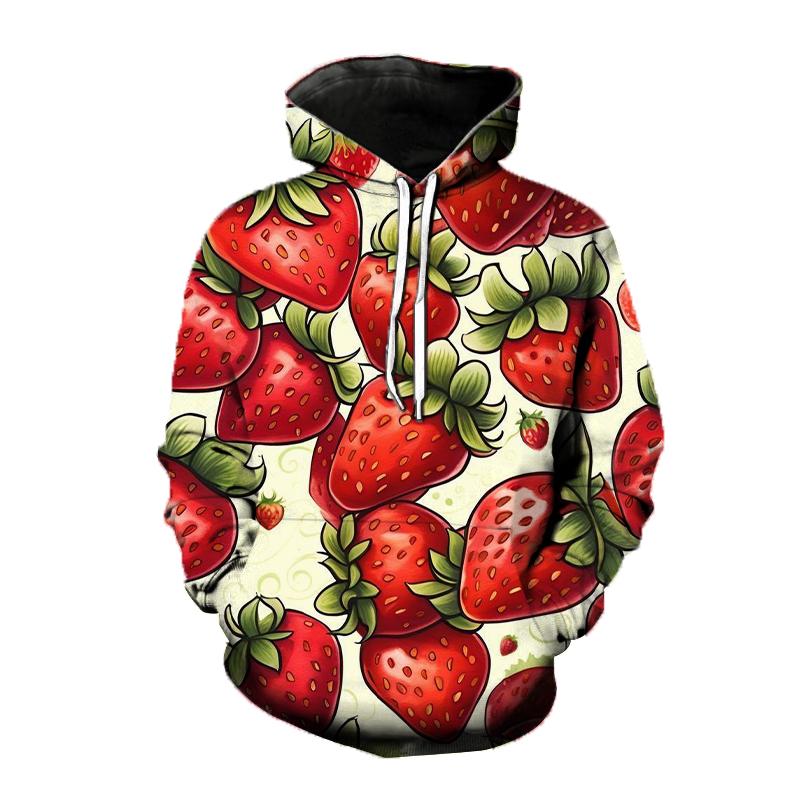 

Женское худи с 3D-принтом графики клубники, милым фруктовым узором, свободного кроя, повседневный топ с длинным рукавом, модная удобная толстовка унисекс XL