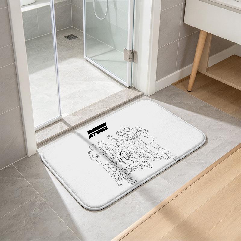 ATEEZ Print Flannel Kitchen Mat Christmas Soft Area Rug Non Slip Floor Carpet Home Decoration