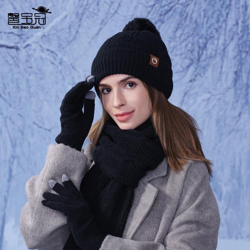 Winter Velvet Warm Hat, Scarf Set, Women's Versatile Fashion Knitted Hat, Cold-proof Ear Protector, Pullover, Wool Hat