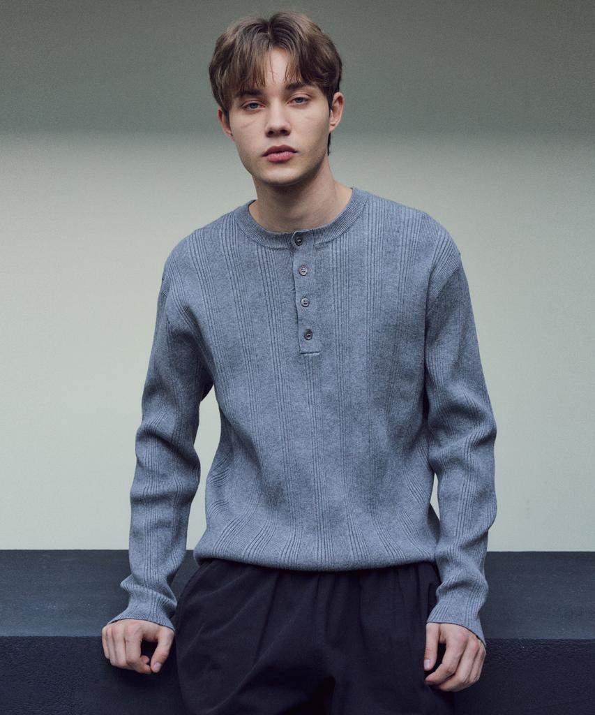 Wednesday Oasis Always Ribbed Henley Neck Washable Knit_Gray(Wc25_Kn04)