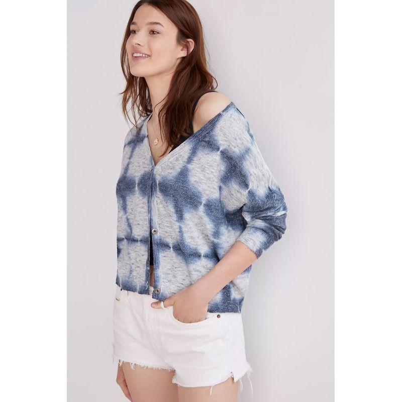 

Settle down ~ Pilc * R Summer Thin Tie-Dyed Mixed Color Contrast Color Knitting Cardigan Sun Protection Shirt Figure/tie-dye blue M