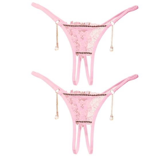 2ks dámské erotické tanga s nízkým pasem krajka s umělými perlami Dekor Otevřená tanga G-string