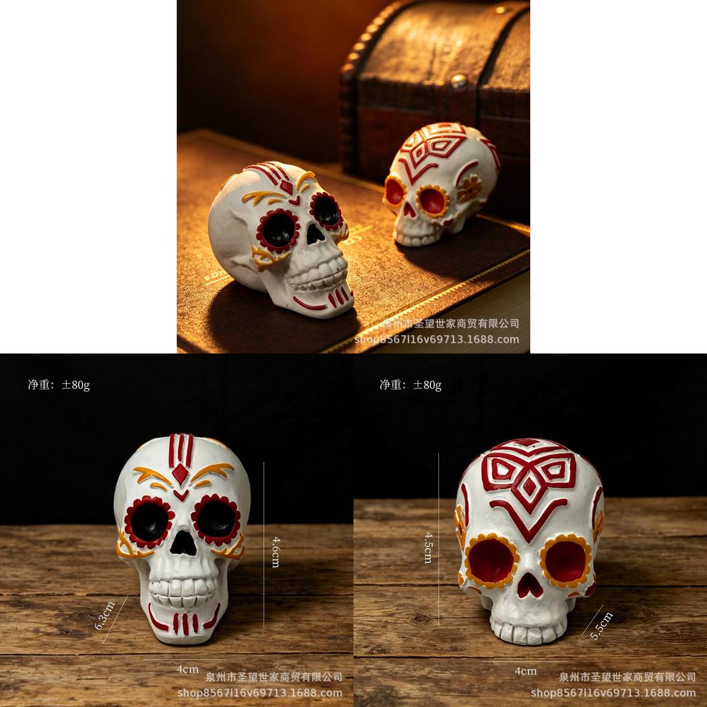Halloween Skull Decor Figurine With Colorful Paint For Party Scene Enhancement