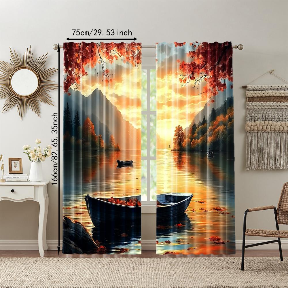 2 Stück vielseitige transparente Polyester-Vorhänge für die Heimdekoration Lakeside Sunset zur Verwendung in Schlafzimmern und Wohnzimmern