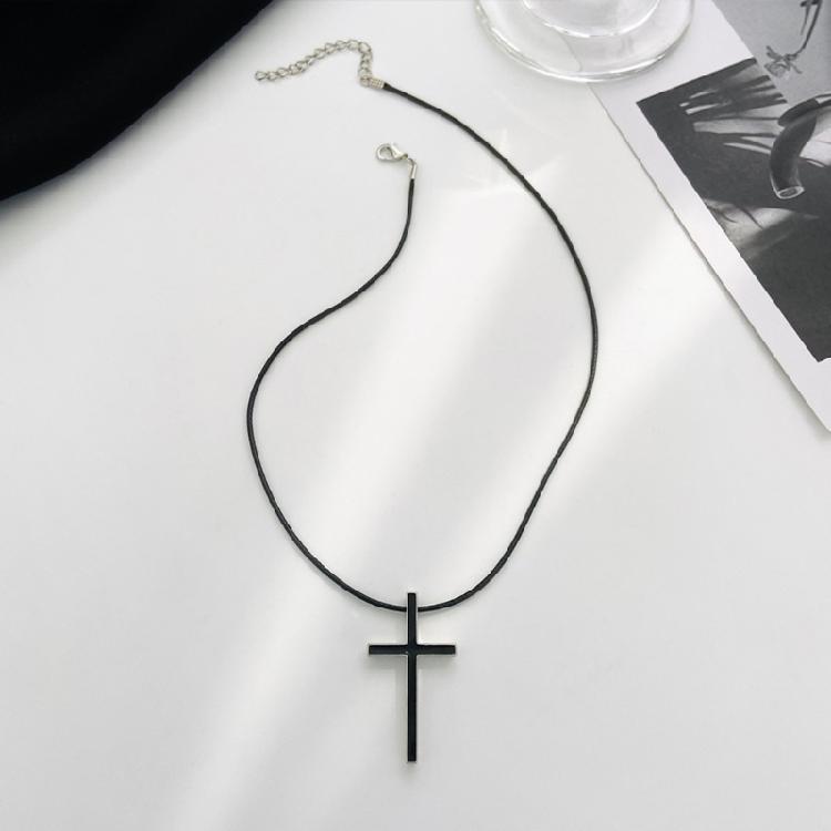 Trendy Cross Pendant Necklace Vintage Style Simple Rope Necklace Chain Necklace