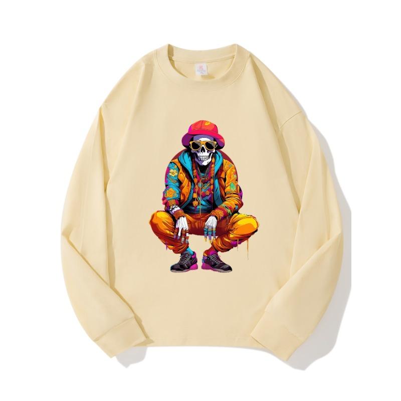 

Шляпа Череп Осенняя одежда с длинными рукавами Чистый хлопок Новый мужской и женский топ, весенний внутренний слой, базовая рубашка, круглая горловина Футболка с длинными рукавами XXL бежевый