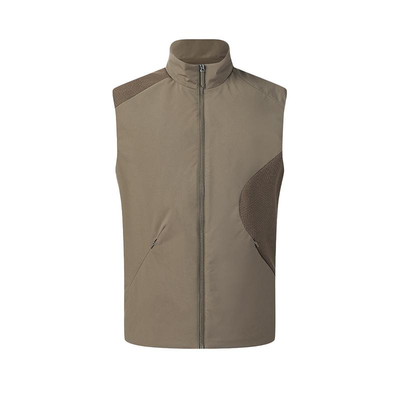 FILA Golf Series Fashion Simple Casual Sports Golf Vest Comfortable Warm Stand Collar Woven Men vest Caramel A11M615716FBN