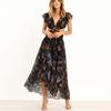 Boho Style Elegant Floral Print Long Dress Woman Summer V Neck High Waist Party Dress Summer Short Sleeve Sexy Maxi Dress
