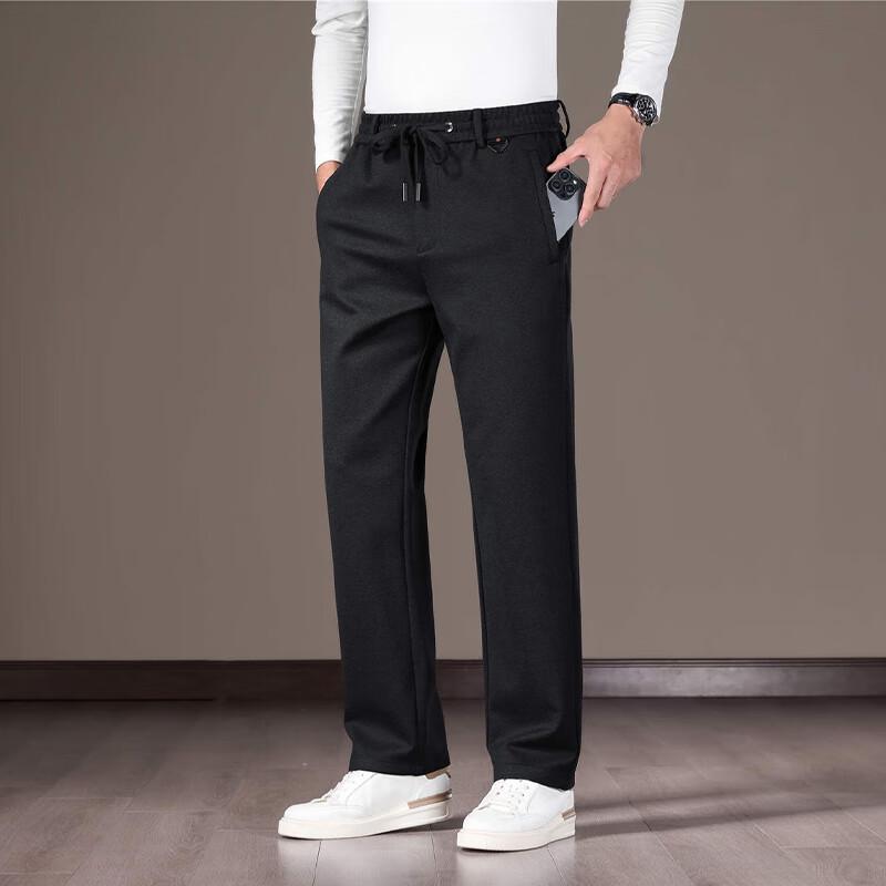 ROMON Men's Wool Blend High-Elastic Straight Casual Pants