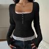 Women's Lace Long Sleeve Slim Fit T-Shirt - French Style, Spring/Autumn Wear, Sweet & Spicy.