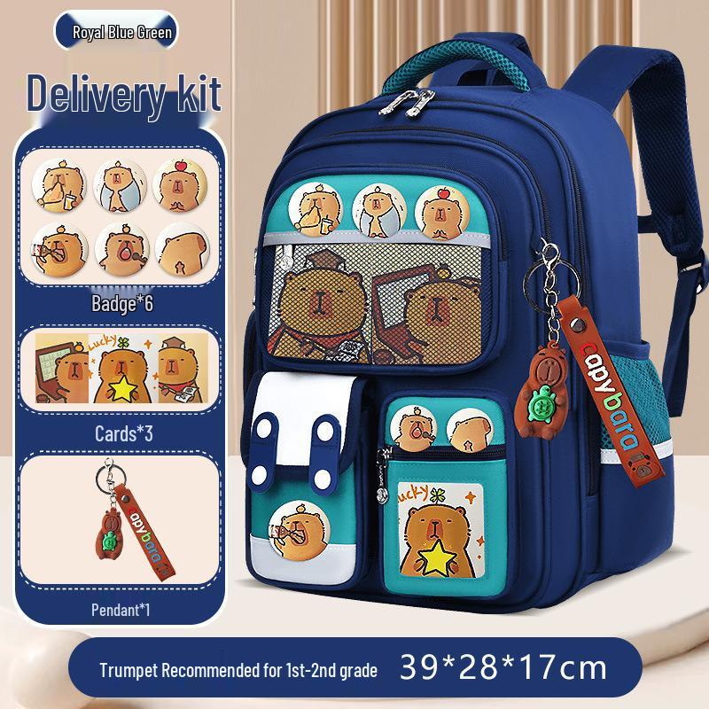 Schultasche mit großer Kapazität und Rückenstütze für Jungen im Alter von 3-6 Jahren, Capybara-Design, 1. Klasse