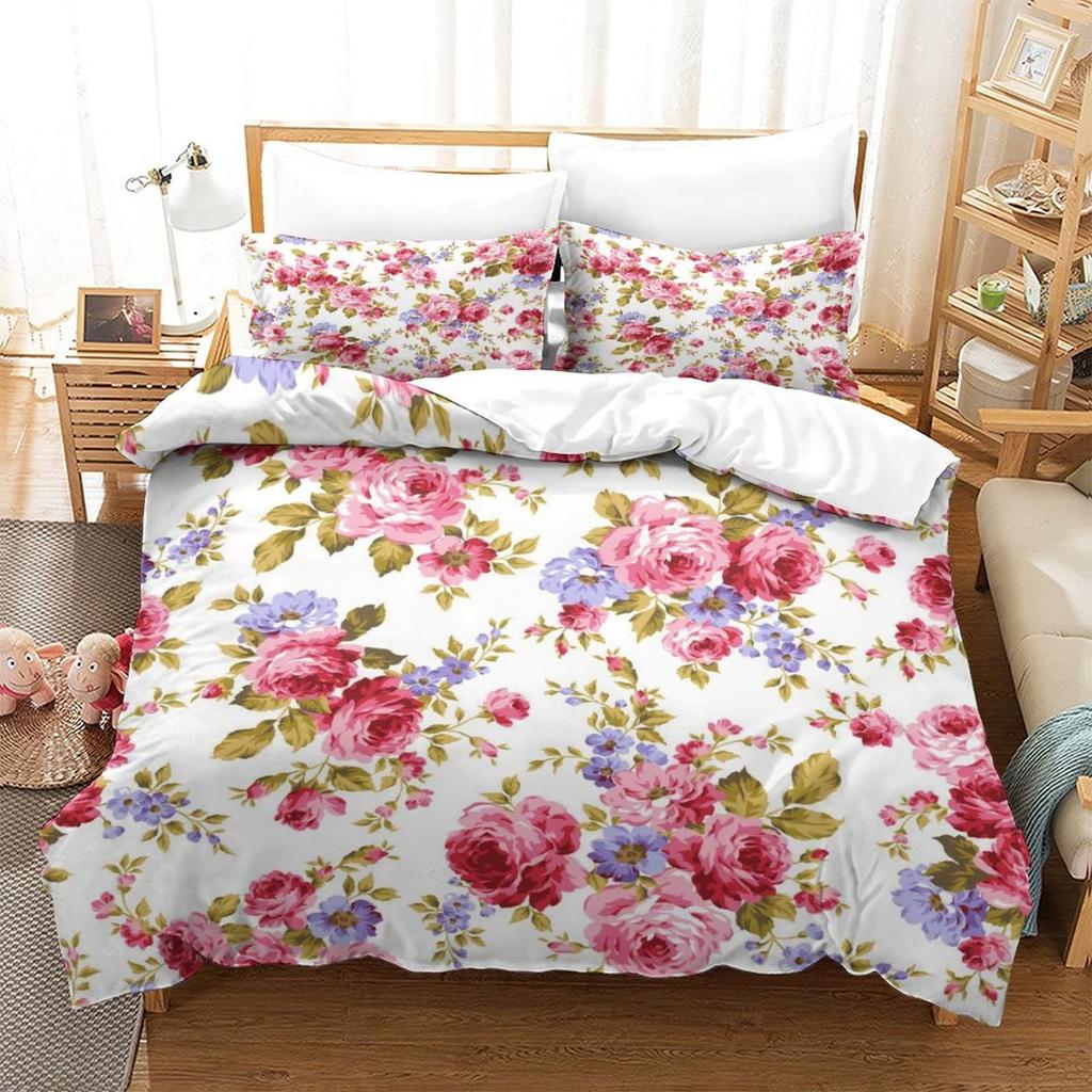 Watercolor Flower Retro Bedding Three-Piece Quilt Cover