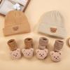 European Style Cartoon Bear Knit Set Baby Beanie Hat with Matching Socks Cute Animal Winter Gift for Infant Photography Props