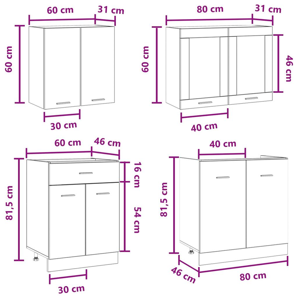 Kitchen Unit Lyon 4 Pcs Concrete Grey Wood Based Material