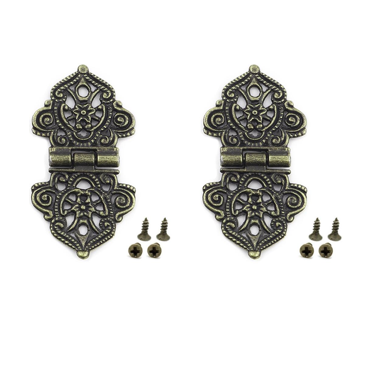 

Wooden Box Vintage Lace Mini Chinese Style Antique Butt Hinges Hollow Flower Furniture Hardware 2PCS bronze