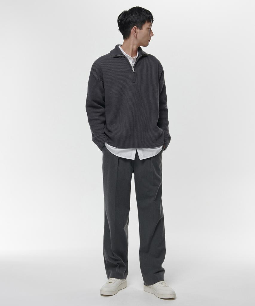 Musinsa Standard Reverse One-Pleat Wide Hidden Banding Slacks [Medium Gray]
