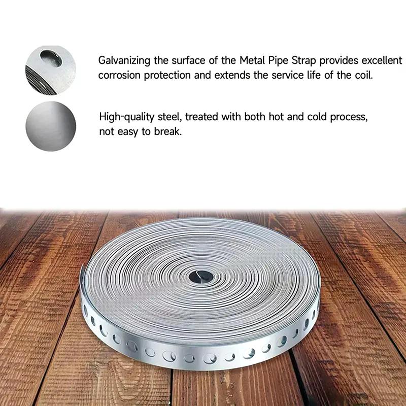 1 Roll Of 15M Galvanized Steel Tape Pre-Punched Multi-Slot Metal Tape For Pipe Support And Sheet Metal Work Hoop Sign Board
