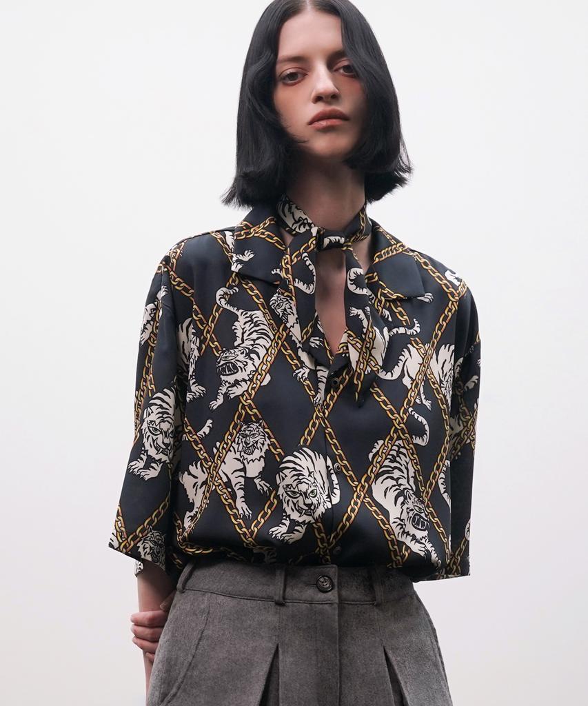 UNTAGE Tiger Print Bowling Shirt [Charcoal (Unisex)]_Uts-Ss06