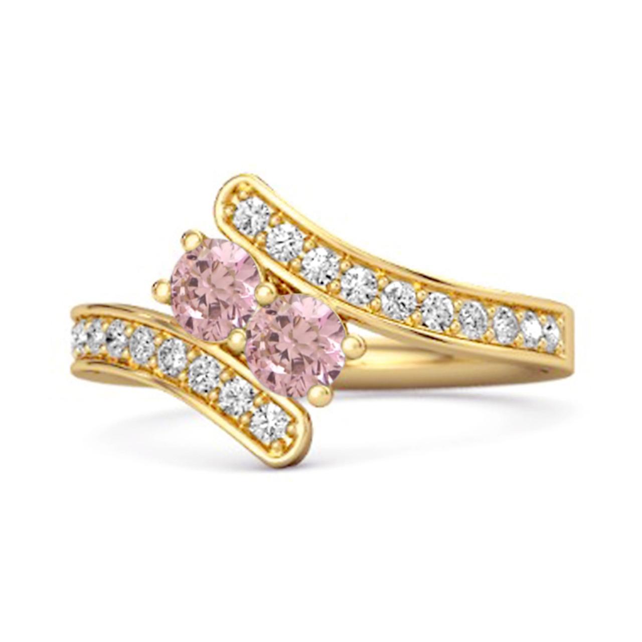 

Pink Topaz Twin Stone Pave Bypass Ring - Sterling Silver Gold Vermeil 6.5 золотий/жовтий